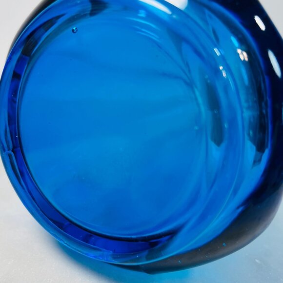 Vtg LE Smith Swung Vase Turquoise Peacock Blue Glass Paneled Swung Vase MCM - Picture 2 of 6